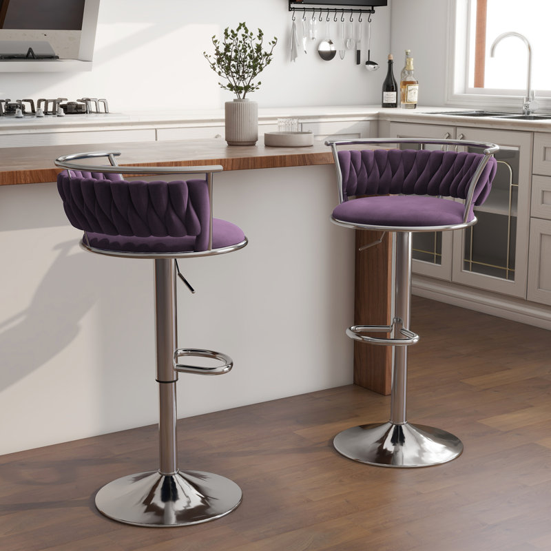 Christal Height Adjustable Swivel Bar Stool, Silver, Purple