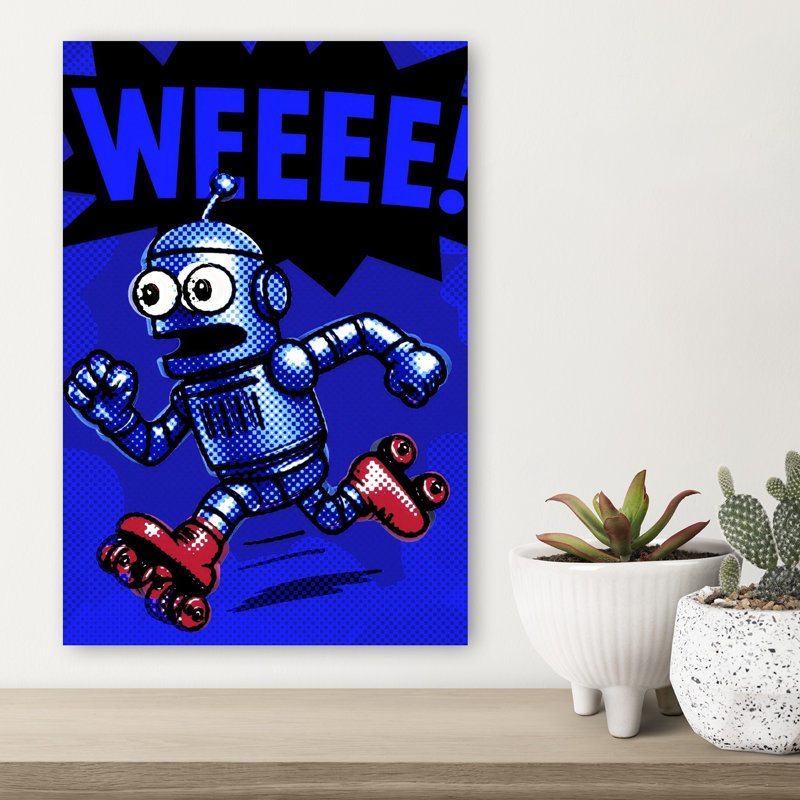 Roller Skating Robot Classic Energetic Playful Wall Art Print 1 Piece Wrapped Canvas Wall Art, 45.72cm H x 30.48cm W