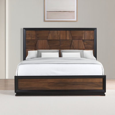 Aurelio Sculpted Walnut & Ebony Geo-Panel Bed