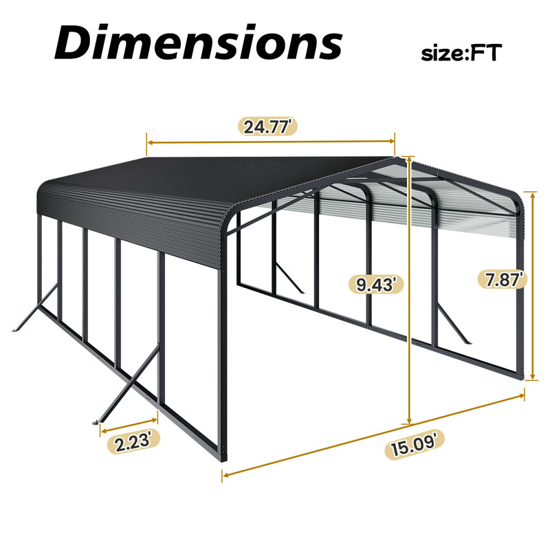 15x25FT Metal Car Carport Heavy Duty Carport with Reinforced Support Base, Suitable for All Weather Conditions