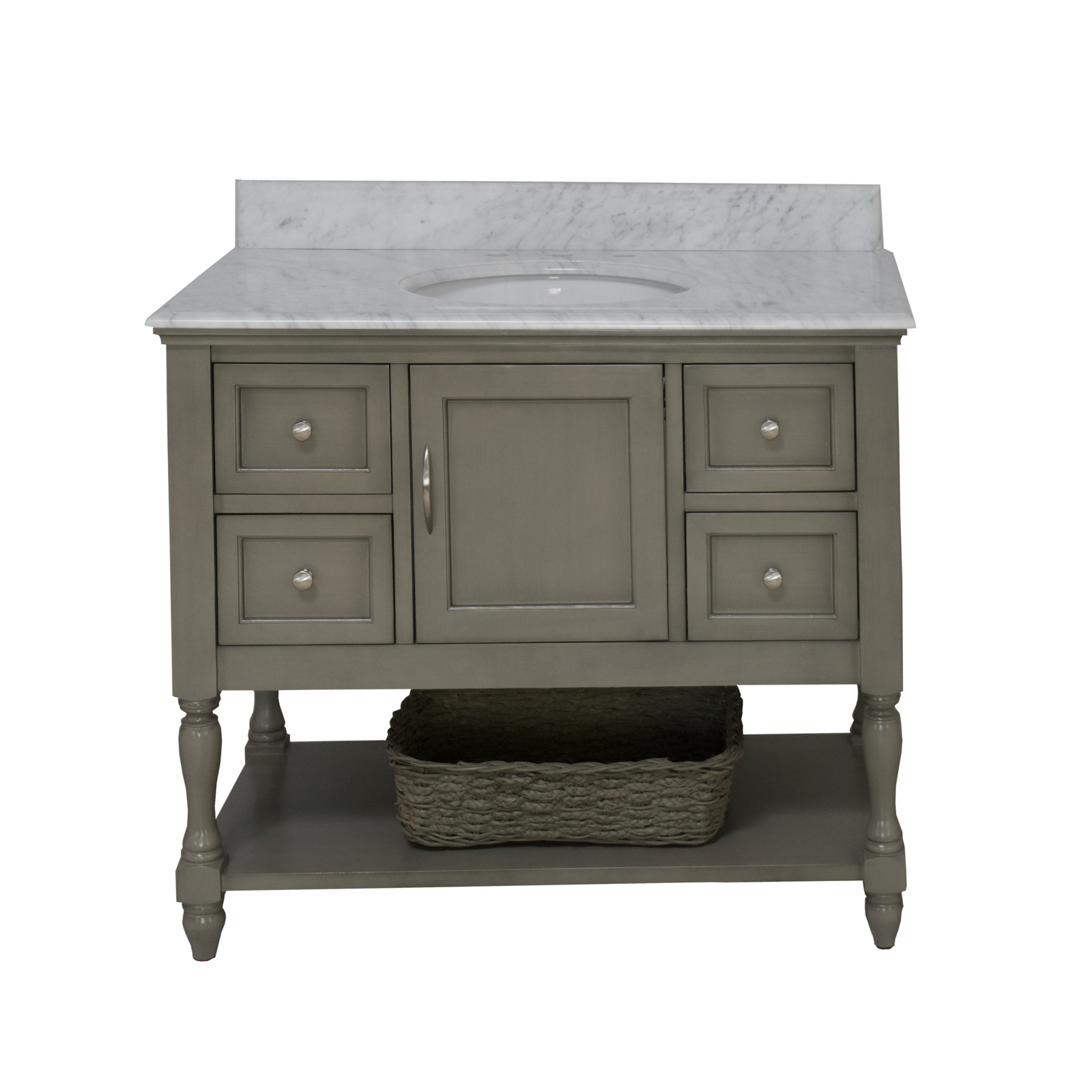 Hampton 42'' Single Bathroom Vanity, Carrara Marble, Weathered Gray