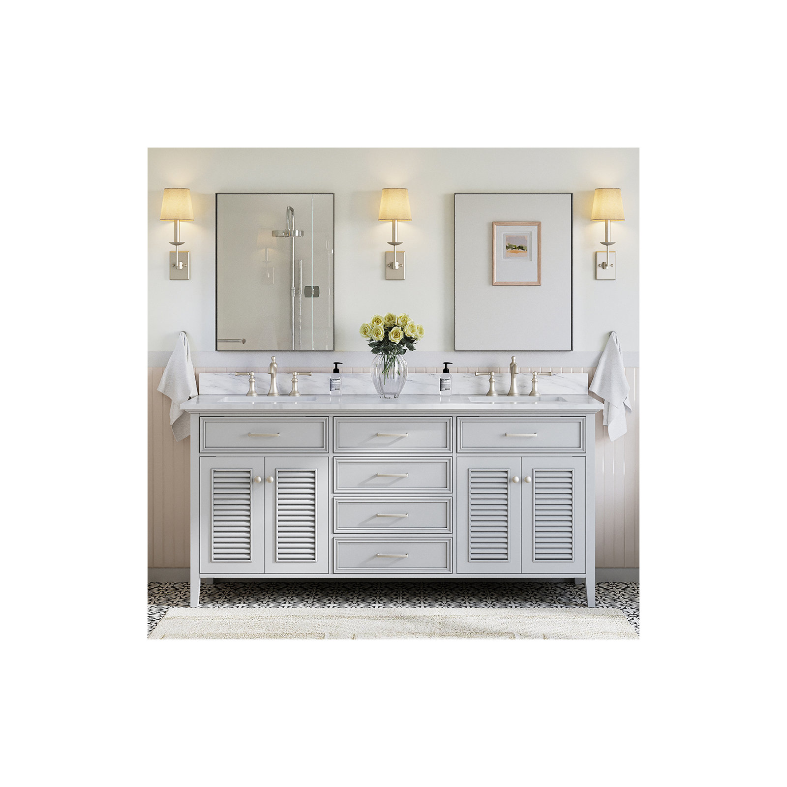 73'' Double Bathroom Vanity, Gray, 73", Rectangular