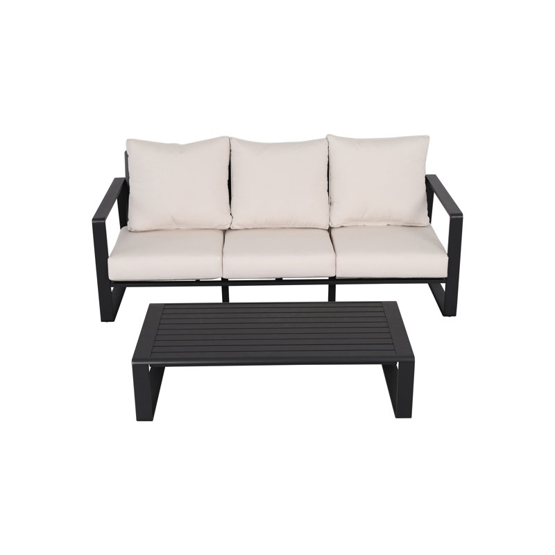 Stylish Three avec table basse rectangulaire, coussin de détente gris, table et aluminium stables, structure moderne, coussins,