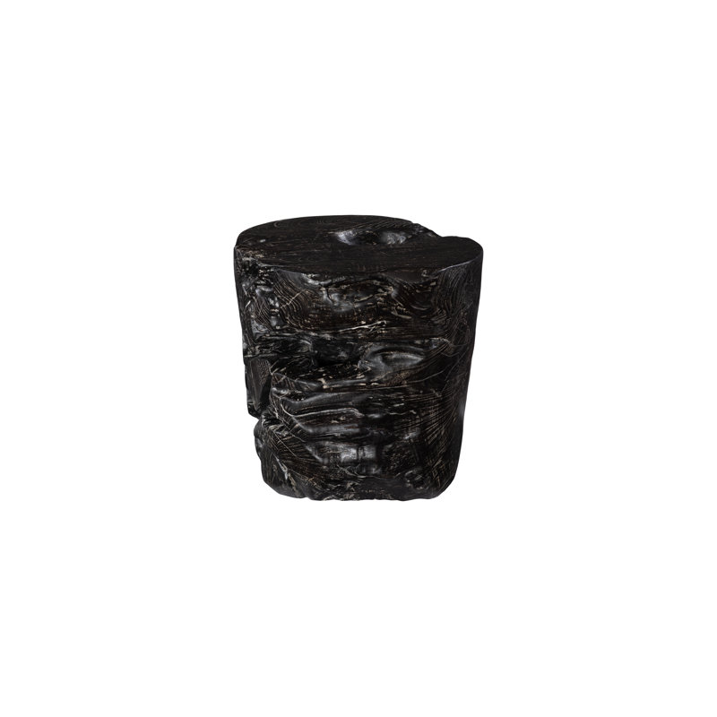 Black Wash Solid Wood Round Accent Stool