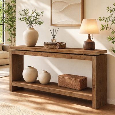 63" Rustic Solid Wood Console Table, 2-Tier Entryway Sofa Table with Storage Shelf, Farmhouse Narrow Long Table for Living Room, Hallway