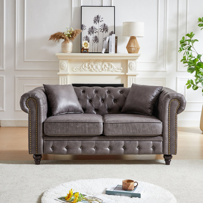 Fauteuil inclinable en tissu gris Tech, bouton, siège de salon confortable de 63,5 po, revêtement, Gris