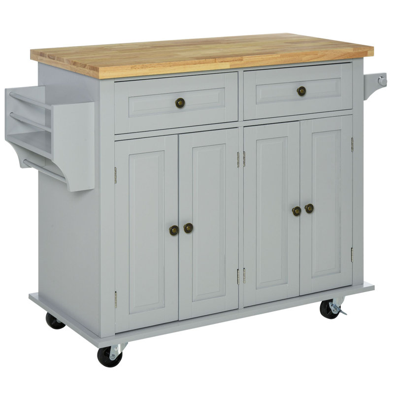 Îlot de cuisine roulant avec plateau en bois d'hévéa, porte-épices, porte-serviettes et tiroirs de rangement pour la salle à manger | Idée de cadeau