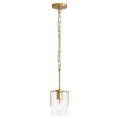 Farmhouse Gold Pendant Light, 1-Light Clear Glass Kitchen Island Light For Dining Table, Adjustable Modern Hanging Ceiling Fixture For Entryway, Hallway, Bedroom