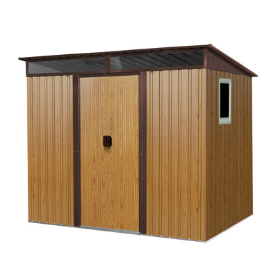 8 ft x 6 ft Outdoor Metal Storage Shed with Window in Coffee Finish
