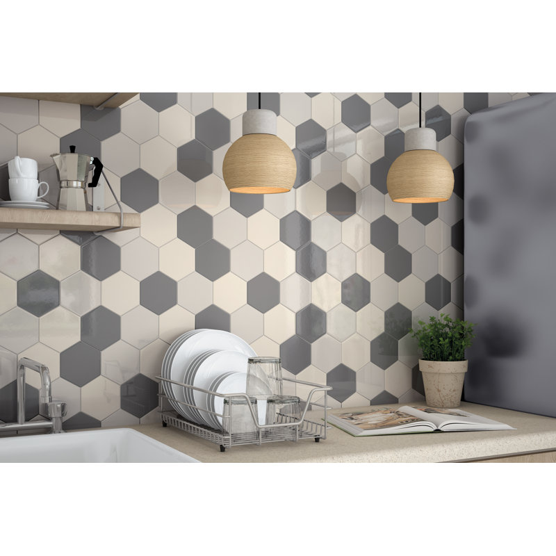 Hedron 4" x 5" Ceramic Wall Tile, Storm