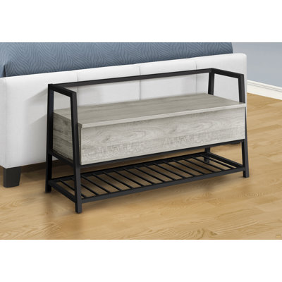 Bench, Entryway, Hallway, Storage, 42" Rectangular, Grey Laminate, Black Metal, Contemporary, Modern