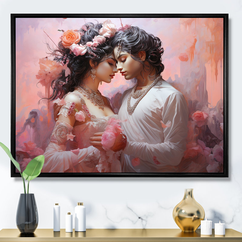 Hindouisme Radhas déesse de la fleur de l'amour I, Cadre flottant noir, H 30 po x l 40 po x P 1,5 po
