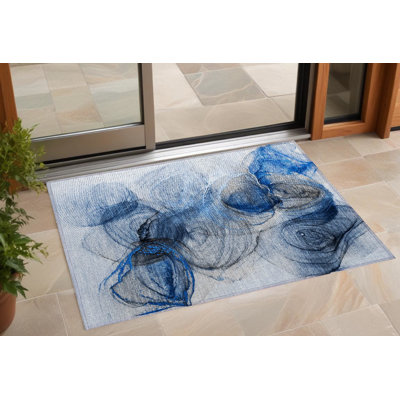 Tapis extérieur lavable antidérapant 2 pi x 3 pi bleu ivoire et gris
