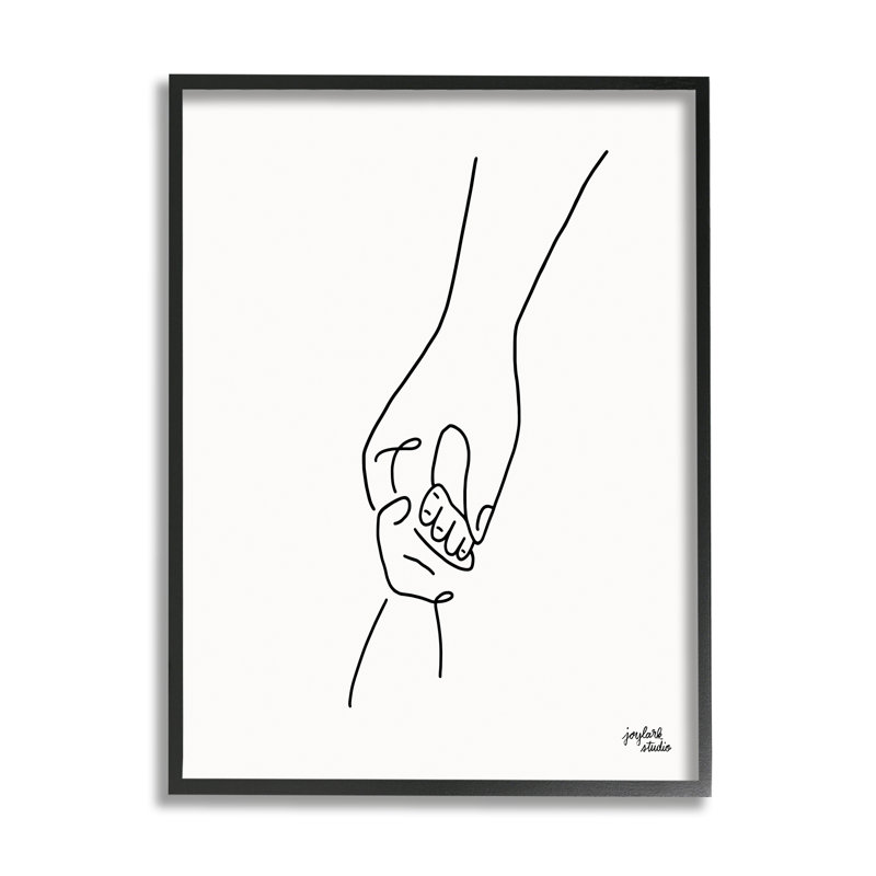 Parents et enfants se tenant par la main Doodle, Giclée encadrée noir minuit, H 14 po x l 11 po x P 1,5 po
