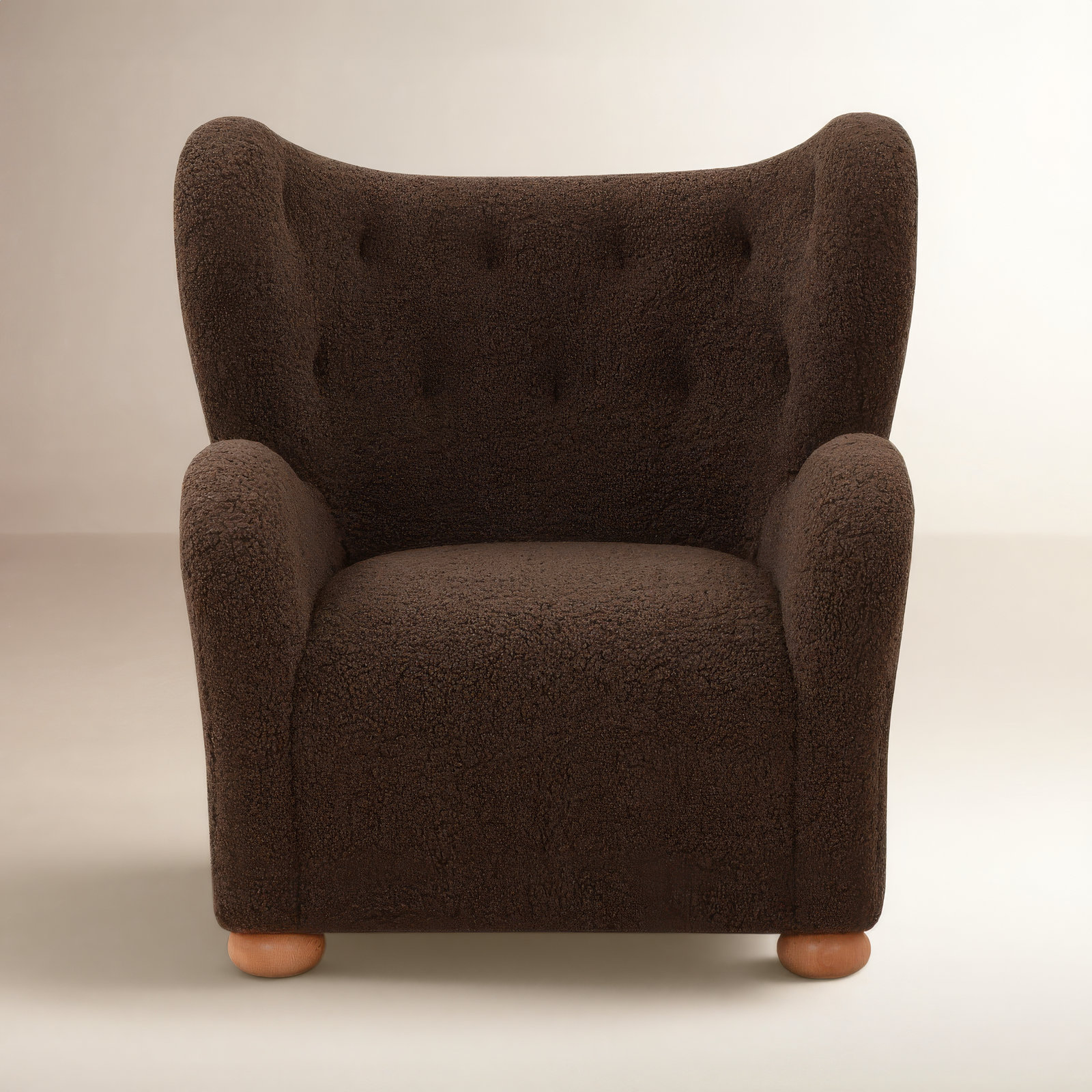 Levin Wingback Accent Chair, Dark Brown Faux Shearling