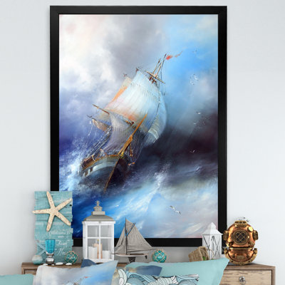 Vieille bataille de voilier dans une tempête - art nautique et côtier sur toile