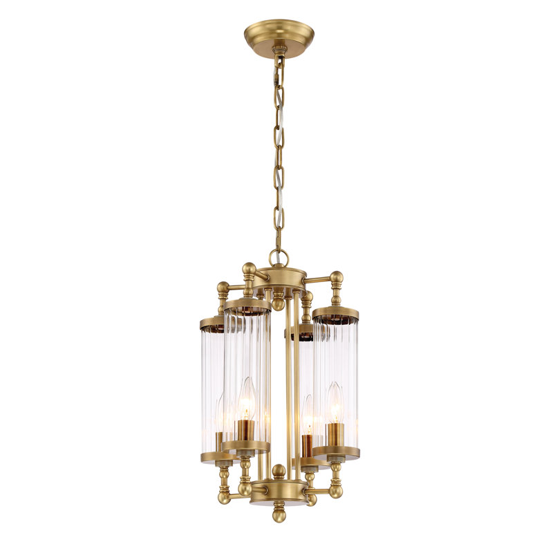 Lustre géométrique unique à 4 lumières Leonia, H 28,3 po x P 14,17 po, Nickel poli