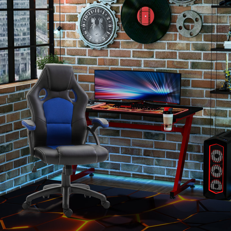 Chaise berçante E-sports, Bleu / Noir