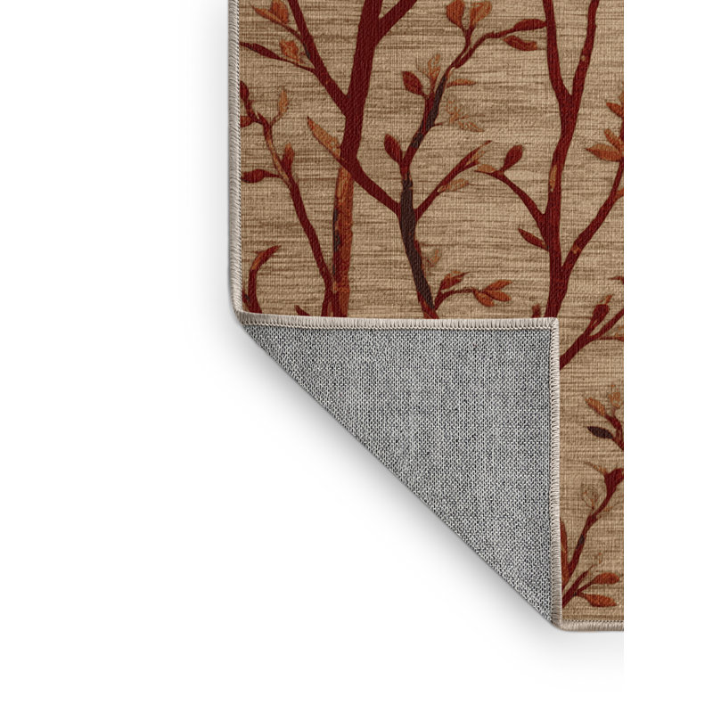 Tapis botanique beige lavable à la machine, Carré 7 pi