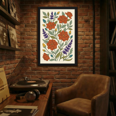 Motif floral de plantes et de fleurs avec des fleurs orange et mauves