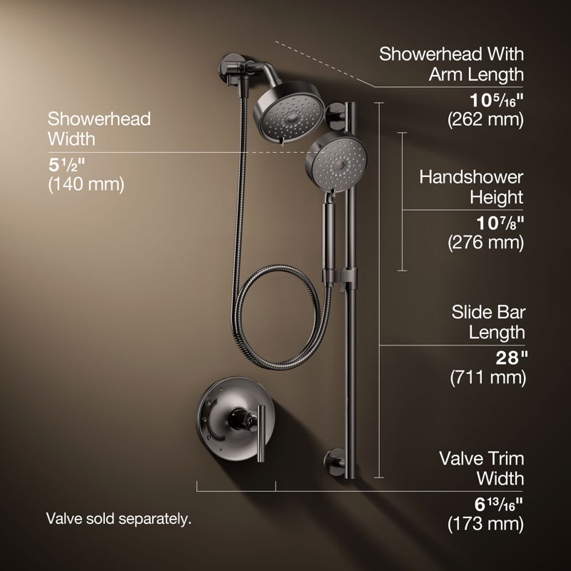 Kohler Purist Performance Showering Kit, 1.75 GPM Multifunction Showerhead and Handshower Package, Three Spray Settings