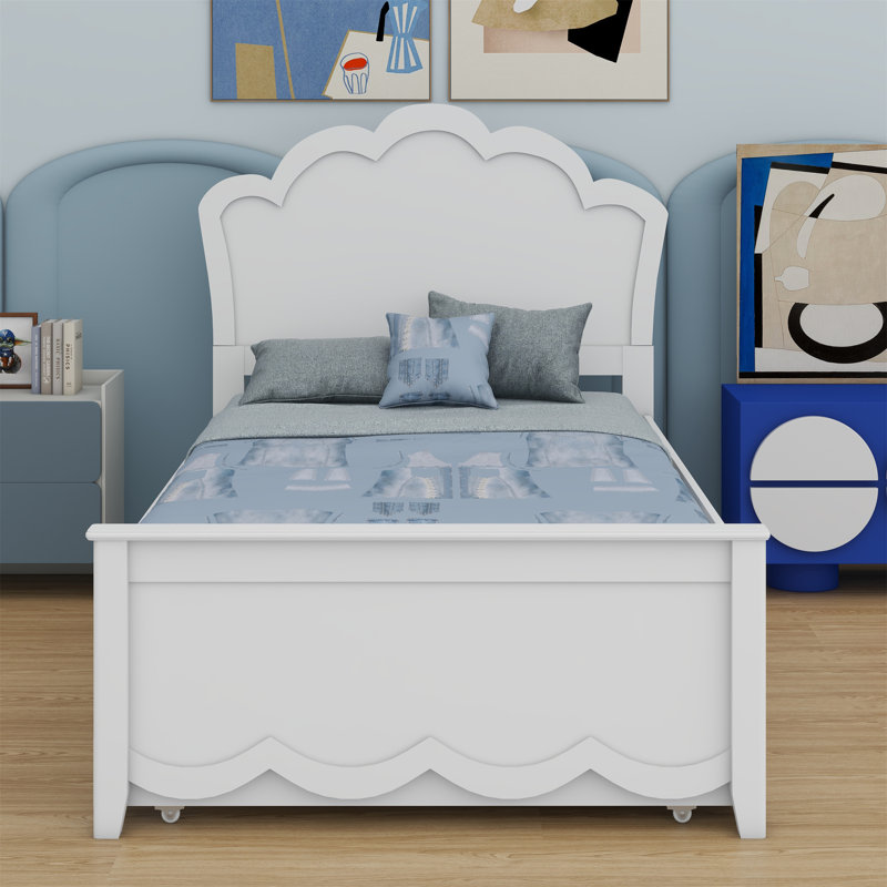 Twin Size Wood Platform Bed With Flower-Shaped Headboard And Twin Size Trundle,Twin Size Trundle Bed Frame