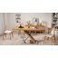 Table de salle à manger moderne extensible avec base croisée en métal et tubes en acier inoxydable-1444019531