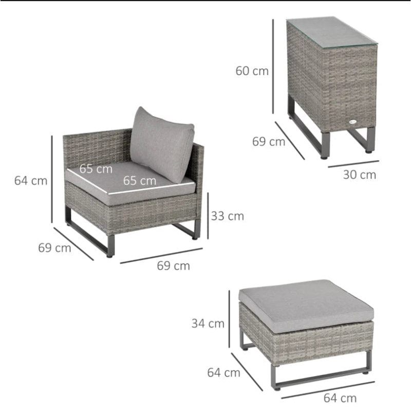 Alicha 69cm Wide Reversible Wicker Patio Sectional Set with Cushions
