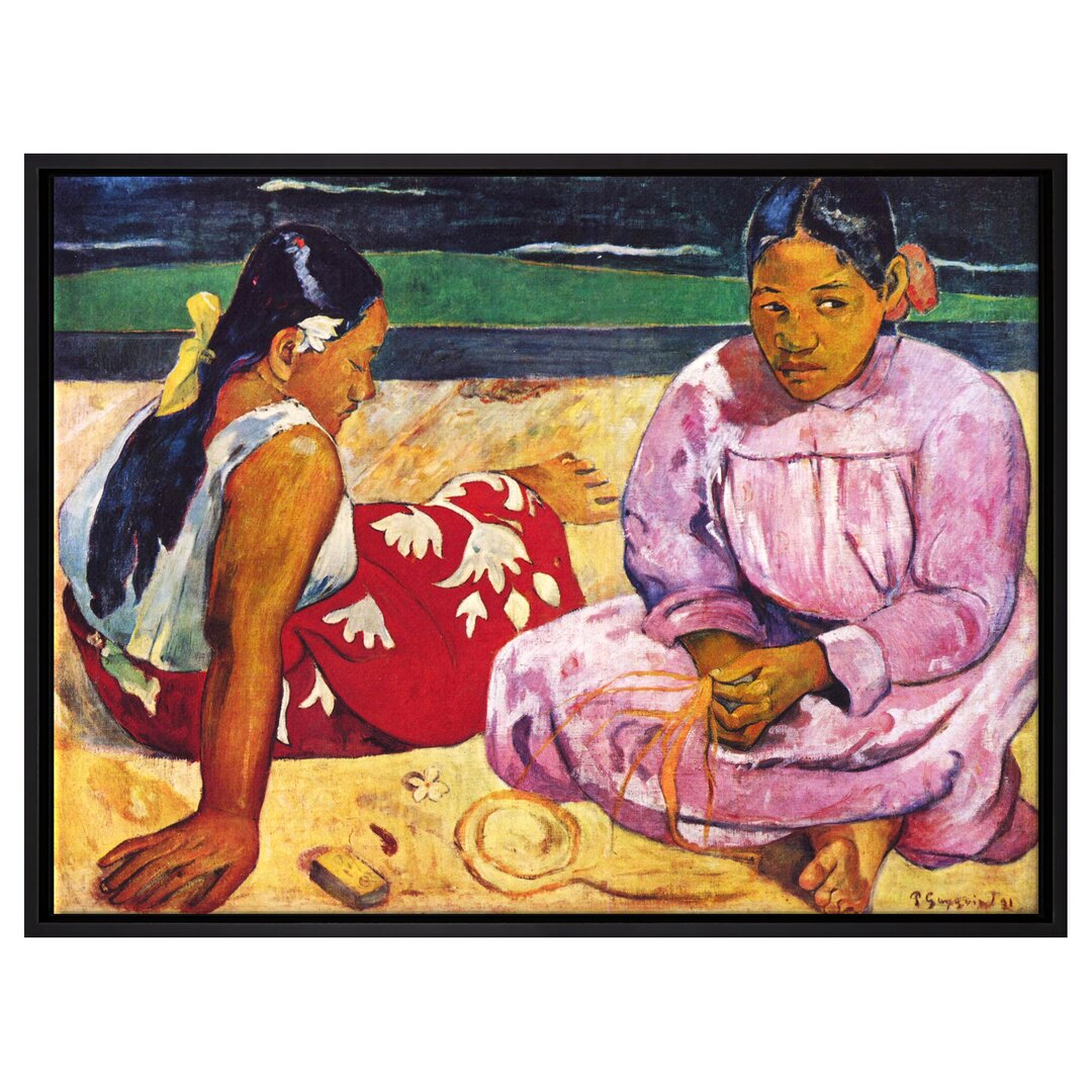 Gerahmtes Leinwandbild Kunstdruck Tahitische Frauen am Strand von Paul Gauguin