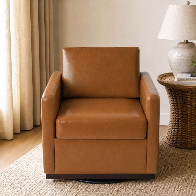 Fauteuil rembourré pivotant, Similicuir brun clair