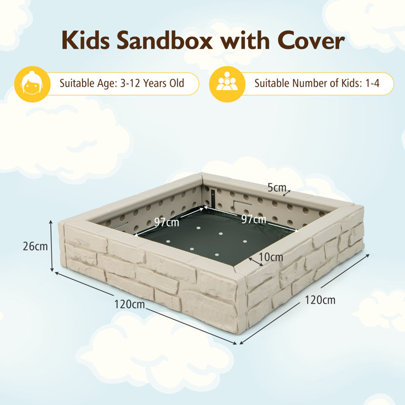 Freeport Park Gusman 120cm x 26cm Plastic Square Sandbox with Cover, White