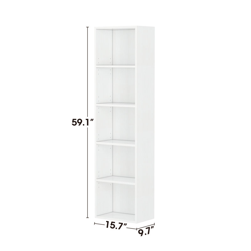 Ebern Designs Bookcase, 5-Tier Adjustable Open Storage Shelf Display Bookshelf HOFB003, Ivory White