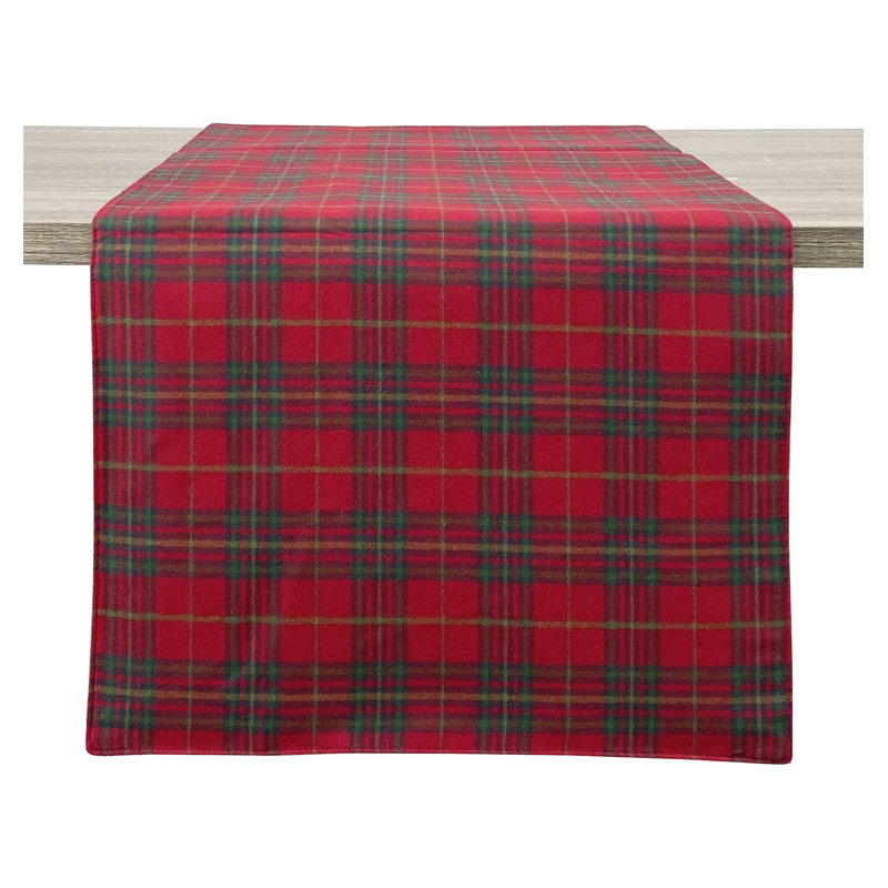 Green Rustic Tartan Plaid 16"x72" Table Runner, Red