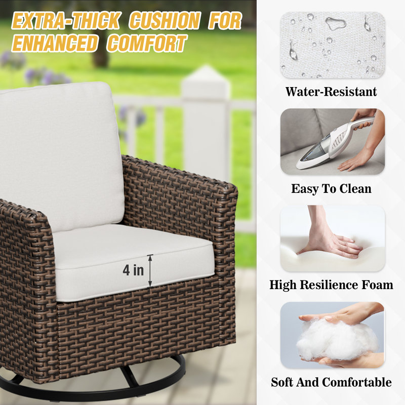 4 chaises de patio pivotantes et pivotantes avec coussins en oléfine, Beige
