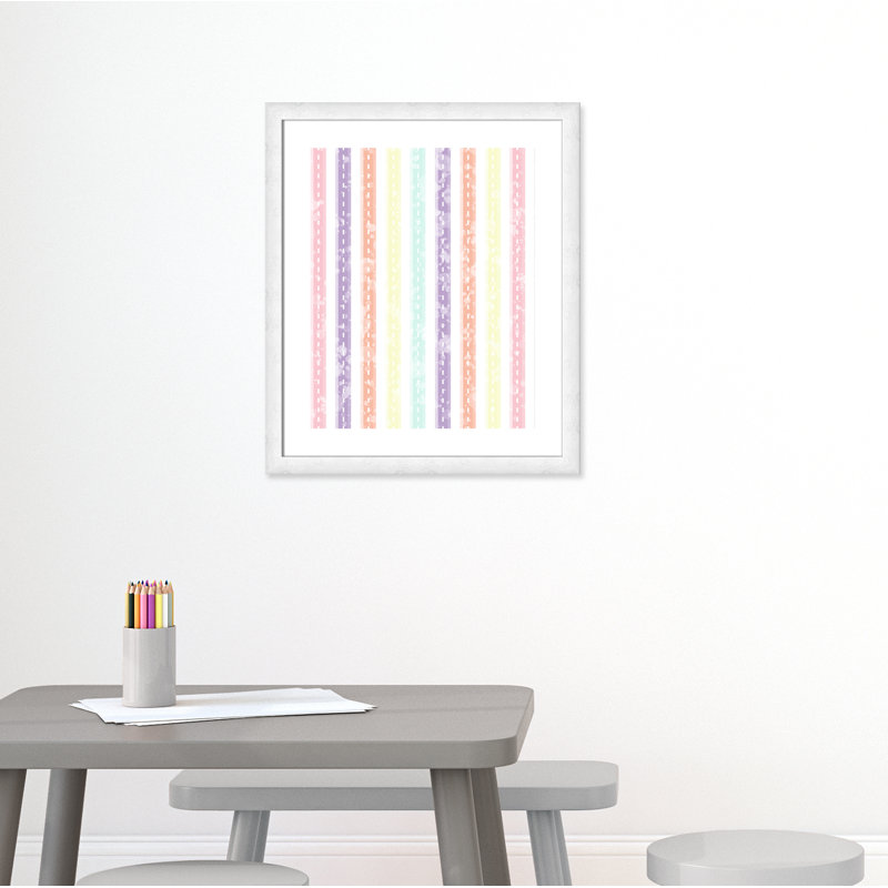 Adhésif décoratif Whimsical Stripe, H 26,5 po x l 22,5 po x P 0,625 po, Encadré plat à grain de bois blanc