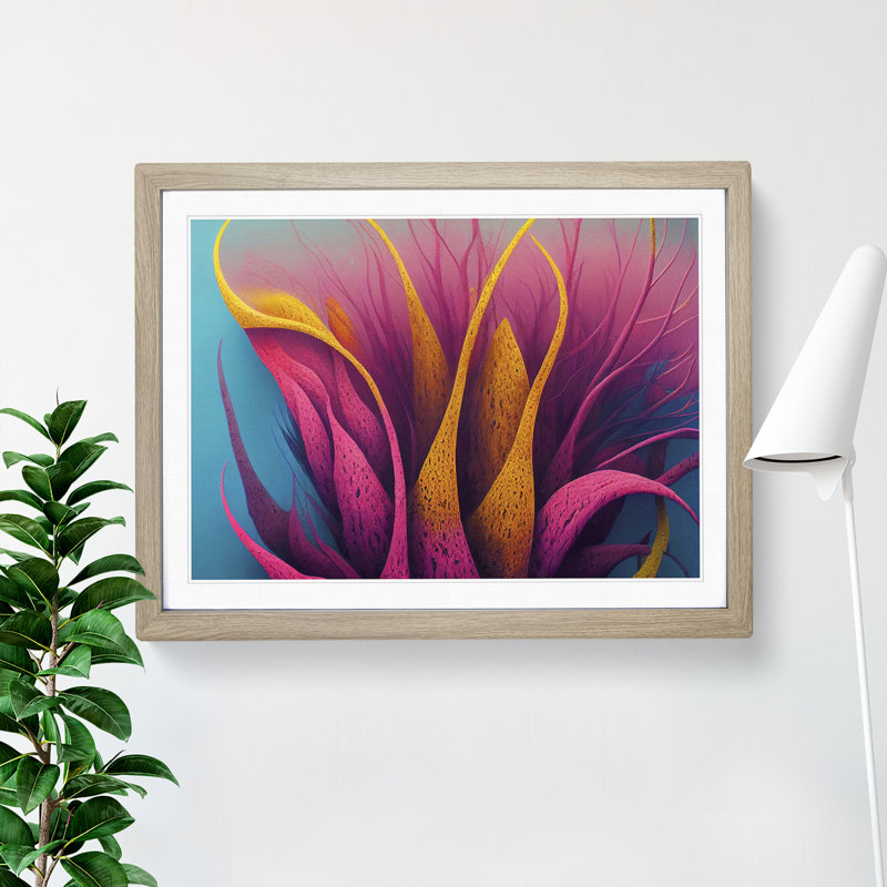 XH1022-6078X Modern Coral Reef Abstract - Single Picture Frame Print, 46cm H x 64cm W x 2cm D, Oak