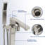 Robinet de baignoire à fixation au sol avec finition nickel brossé, laiton plombé, poignées douces à température double, douchette 360 ° + 90 °, douche à main anti-éclaboussures, fabrication en laiton massif, céramique-118925044