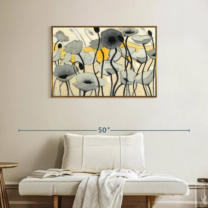 Fleur de jour de neige gris, Cadre flottant doré, 37 po x 25 po
