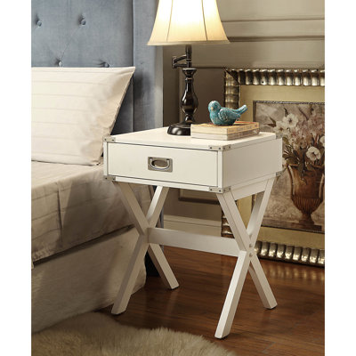 Table d'appoint en blanc - tiroir moderne en composite de bois 15 po x 9 po 3 po et détails élégants
