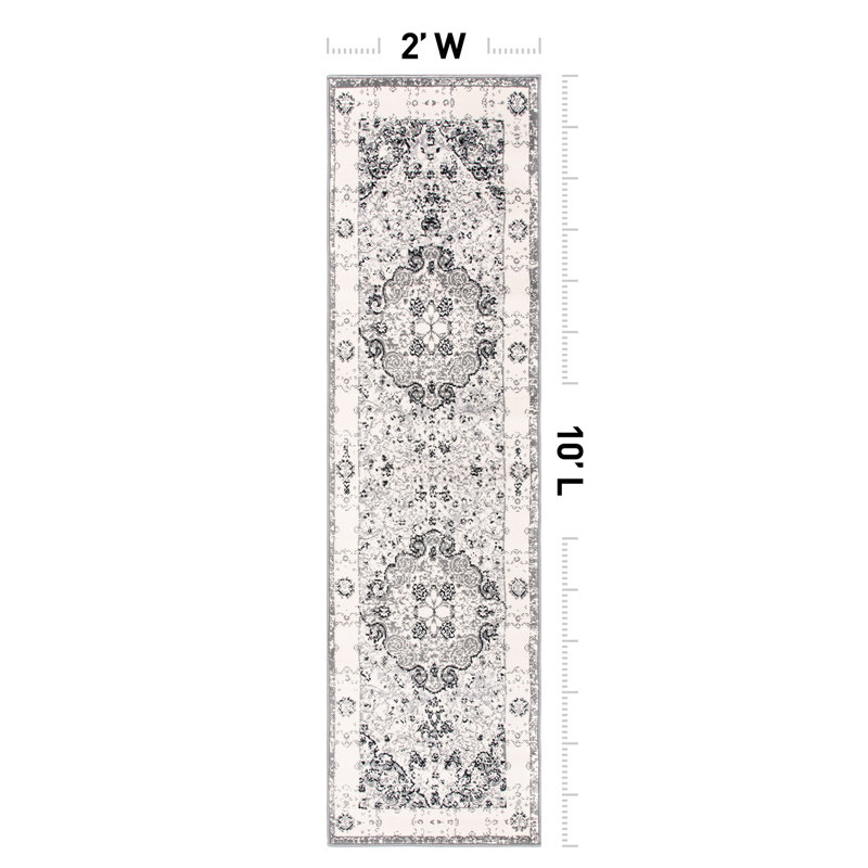 Barlow Performance Oriental Gray/Ivory/Black Indoor Rug, Runner 2' x 10'