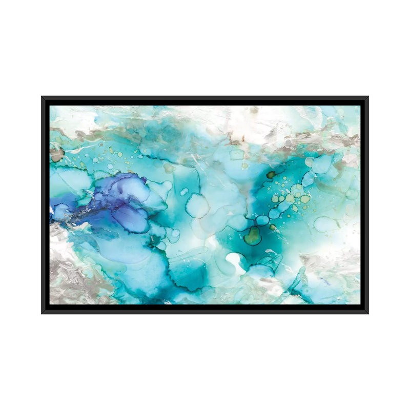 " Teal Marble " by Carol Robinson, 18" H x 26" W x 1.5" D, Black Framed Canvas, No Mat