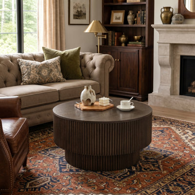 31.5" Pedestal Round Coffee Table with Storage - Modern Wood Design
