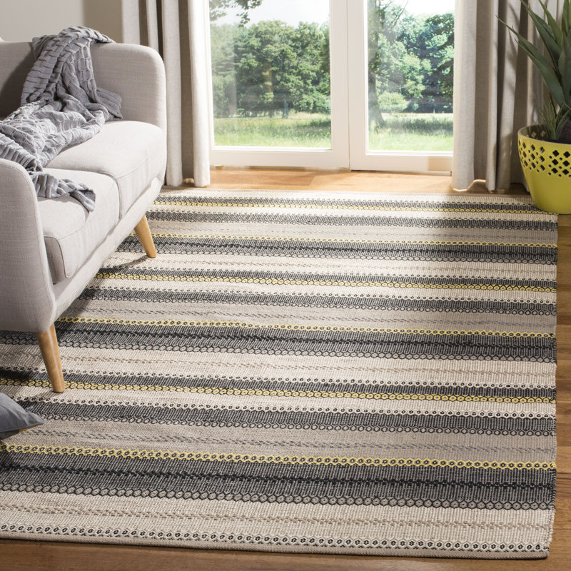 Tapis gris en laine tissé à plat à la main Chiginagak, Rectangle 4 pi x 6 pi