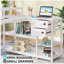Bureau de bureau en L de 55 pouces avec élévateur de moniteur, tiroirs et tablettes de rangement, bureau d'ordinateur de coin pour les petits espaces, table d'écriture de style maison de campagne, finition blanche et blanche-1066648715