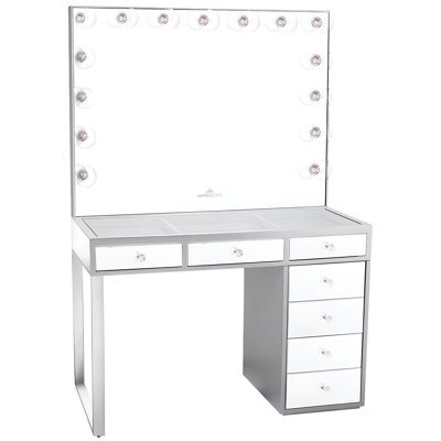 Table de coiffeuse Mini Slay Station Kylie 1.0 avec ensemble de miroirs de coiffeuse, plateau en verre transparent 