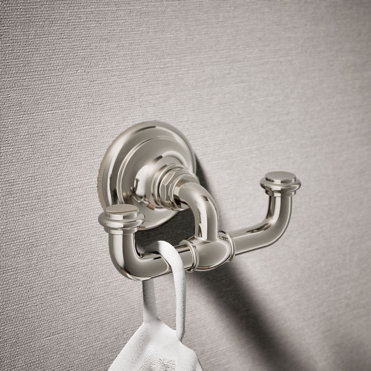 Artifacts Double Wall-Mounted Robe Hook, Vibrant Polished Nickel
