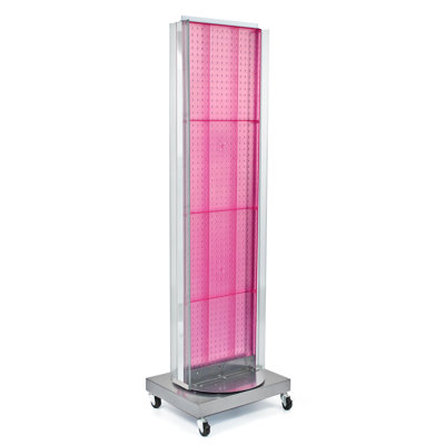 Présentoir de plancher perforé à deux côtés avec deux côtés en C sur une base roulante. Support à roulettes. Taille du panneau: l 16 po x H 60 po