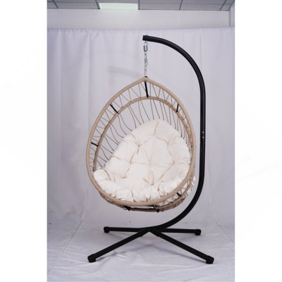 Outdoor Egg-Shaped Hanging Chair With Stand, Patio Egg-Shaped Swing Chair, Indoor Rocking Chair, Outdoor Hammock Egg-Shaped Chair, Beige by Dakota Fields