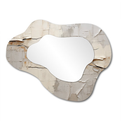 Veejita Abstract Beige Brown Road Collage II - Abstract Collages Asymmetrical Wall Mirror, Beige Cloud Decorative Mirror, Printed Metal Art