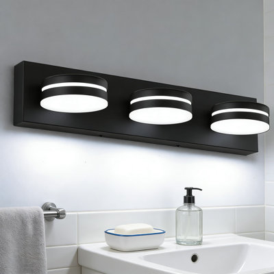 Luminaire de salle de bain moderne à DEL à intensité variable avec têtes rotatives à 360 °, finition noir mat, luminaire écoénergétique pour miroir et fixation murale